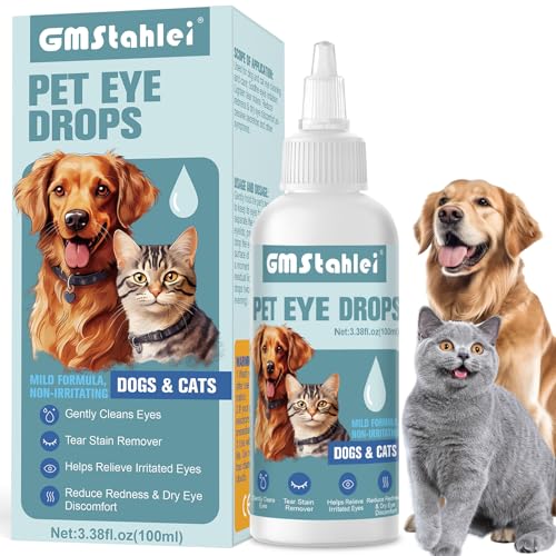 Pet Eye Drops for Dogs & Cats – Soothe Eye Infections,Allergies, Relieve Dogs Cats Dry Eyes Pink Eyes,Eye Wash for Pet Cleaning,Tear Stain Remover,Safe & Gentle Formula for All Animals (100ML)