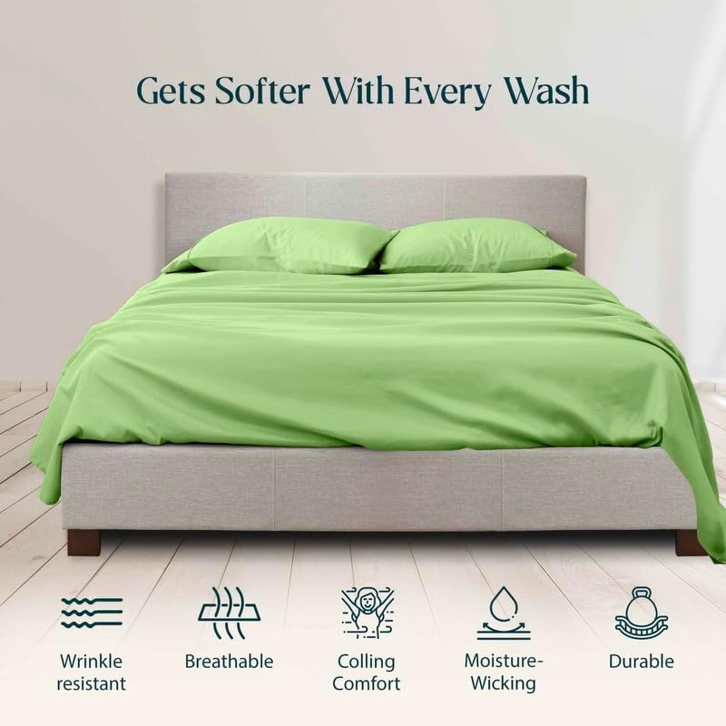 900-Thread-Count 100% Egyptian Cotton Sheets, Luxrious 6-PCs Sheet Set, Soft and Silky, Fits Mattress Upto 21-23'' Deep Pocket (Short Queen, Sage Solid)