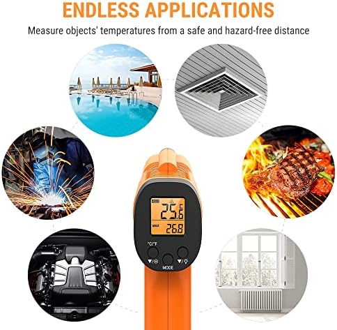 ThermoPro TP30 Infrared Thermometer Non-Contact Digital Laser Temperature Gun,-50°C ~ 550°C (-58°F~1022°F) with Backlight LCD Display, for Cooking/Pizza Oven/BBQ/Fridge, (Not for Human)