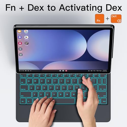 Image of JUQITECH Magic Keyboard Case for Samsung Galaxy Tab S10+ /S9+ /S9 FE+ /S8+ /S7+ /S7 FE 12.4 inch, Floating Cantilever Magnetic Stand, Backlit Wireless Trackpad Keyboard, S Pen Holder, Battery LED Display