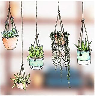 Stickers4 - Set of 5 Illustrated Hanging Plants/Potted Plant Stickers/Decals (Laptop/Fridge Sticker)