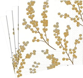 Guardanapo de papel Entertainment with Caspari Berry Branches, branco e dourado, pacote com 20