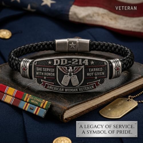 DD-214 American Woman Veteran Bracelet,Earned Not Given Black Woven Bangle - 4