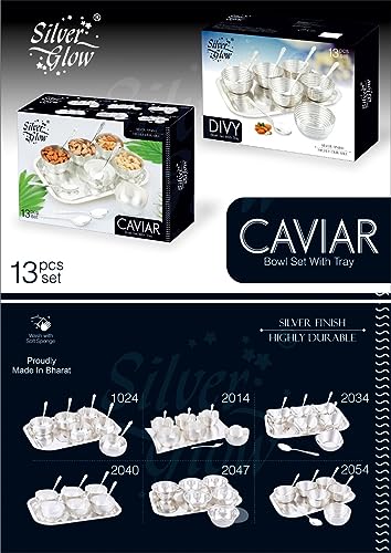 Image of Silverglow Panache Serving Set | Silver Plated Bowl Set of 13 | Dry Fruits, Snacks containers | Serving Tray Bowl Set | Tableware Set | Perfect Diwali, Office, Wedding Return Gift