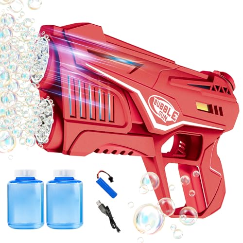 VORBLIX Bubble Gun for Kids 3-8 with LED Lights, Leak-Proof, 16-Hole, Red
