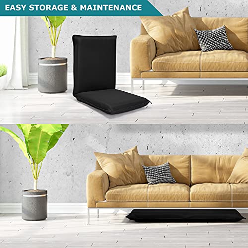 Image of BestComfort Folding Floor Chair 6-Position Adjustable Meditation Chair Video Gaming Chair with Back Support for Reading TV Watching, Portable Floor Seat Lounge Sofa Chair for Kids Teens Adult, Black