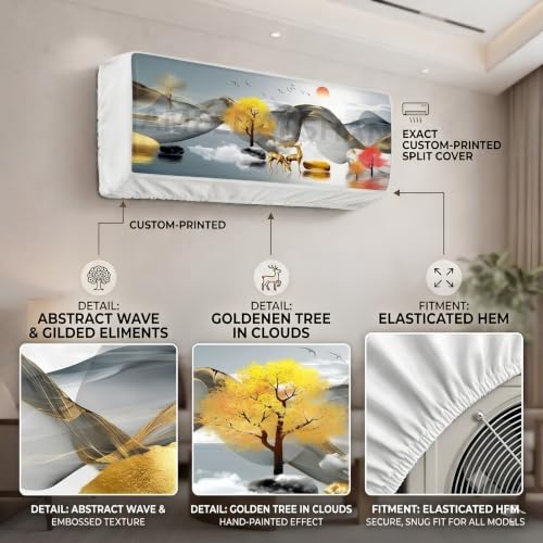 Image of Polyester AC Cover 1.5 Ton Golden Sunset | Printed, Air Conditioning Dust Cover, Folding Designer, Indoor Split AC, 97X 31X 21 CM