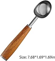 Vista 5 de Cuchara de helado de acero inoxidable con mango de madera, cuchara de hielo de metal para congelador, cuchara de galletas de café, accesorios