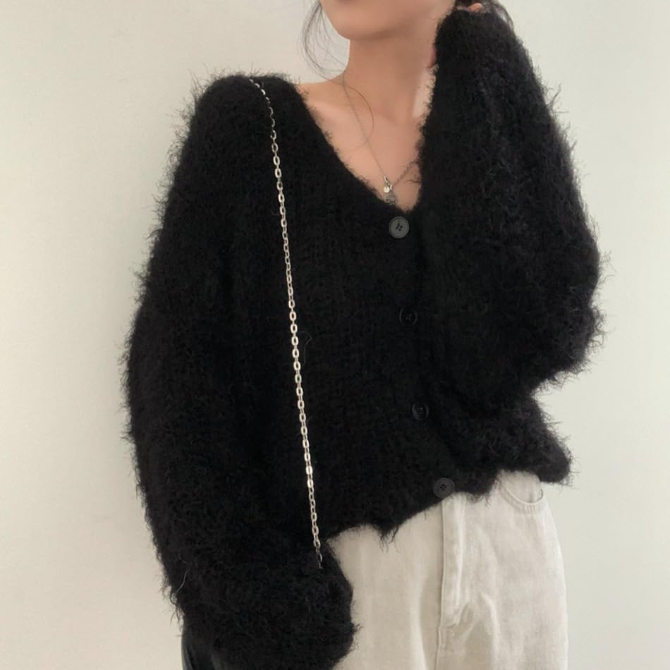 Mohair Cardigan for Women - Fuzzy Open Front Oversized Faux Fur Coquette Sweater4