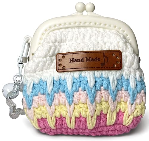 Mini fio de crochê feito à mão, capa de fone de ouvido de lã tecida à mão, bolsa clutch carteira branca