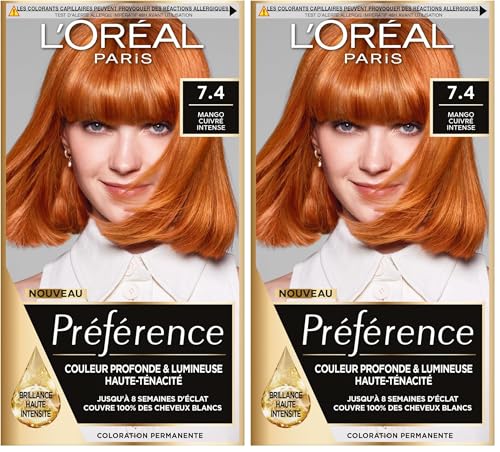 L'Oréal Paris Préférence Coloration Permanente Cheveux, Nuance : Dublin Mango (7.4), Cuivré Intense (Lot de 2)