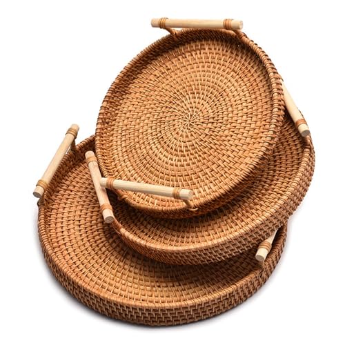 Frutero para cocina de ratán: cesta redonda con asas para servir pan y mesa 2