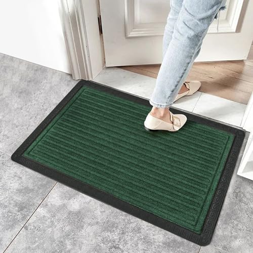 Image of Yellow Weaves 1 Pc RectangularDoor Mat for Home Entrance,Outdoor Rubber Mat,Non-Slip,Anti Skid Foot Mat,Dirt Trapper,Heavy-Duty,Weather-Resistant,Waterproof Doormat(40x60cms,Stripe,Green Color)