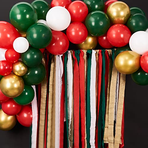Image of PartyWoo Festive Streamers 8 Rolls 656ft, Pack of Green, Red, Gold, White for Christmas & Holiday Decorations (1.8 Inch x 82 Ft /Roll) by PartyWoo