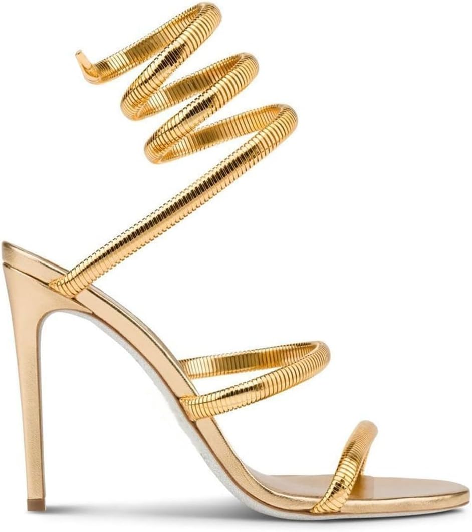 perixir Gold Heels for Women, High Heels with Spiral, 4.17" Stiletto Heeled Sandals for Dressy Women, Lace Up Sandals Comfortable Slingback Sandal - Image 5