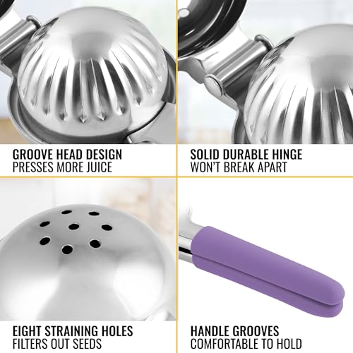 Image of Zulay Kitchen Lemon Squeezer Stainless Steel with Premium Heavy Duty Solid Metal Squeezer Bowl and Food Grade Silicone Handles - Large Manual Citrus Press Juicer and SS Lime Squeezer (Purple)