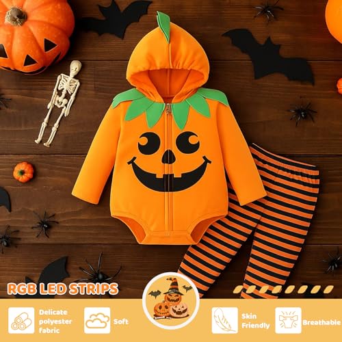 Baby Halloween Pumpkin Costume, Baby Halloween Costume, Adorable Outfit for Infants 6-12 Months, Soft Halloween Romper for Baby Girls and Boys, Perfect for First Halloween and Seasonal Celebrations - Image 4