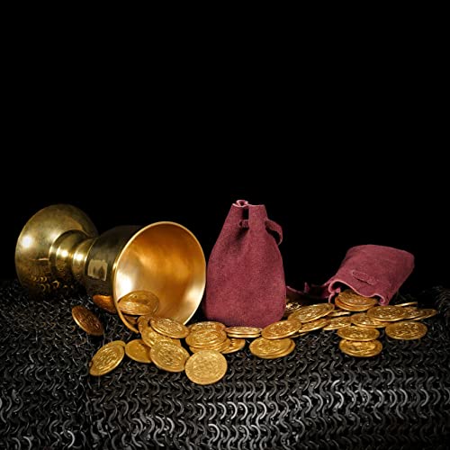 Mythrojan Trinket Bags, Coin Dice Medieval Purses, Drawstring Medicine Bag Suede Leather Pouches Viking Knight Waist Pouch for Historical Reenactments, LARP, SCA, Medieval Events - Set of 2, Wine Red4