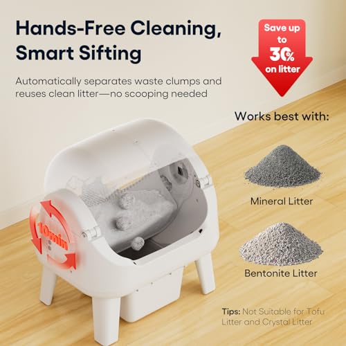 Image of PetPivot Open Top Self Cleaning Cat Litter Box, Automatic Litter Box with 7 Pairs of Safety Sensors, Anti-Pinch Protection and Easy Access Step for Senior Cats, White