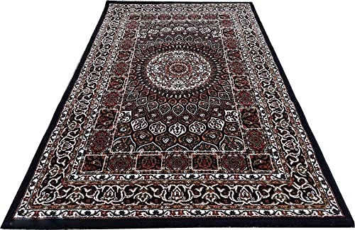 Image of Kashmiri Design Thick n Soft Bedside Runner Carpets for Home Living Room Bedroom Drawing Room Hall 5x7 Feet Blue Colour