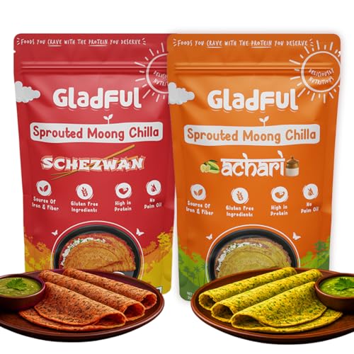 Image of Gladful Combo Chilla Mix - Low GI, Diabetes-Friendly & Gluten-Free - No Maida, Palm Oil & Trans-Fat - Vegan & High-Protein Chilla /Dosa Mix - Achari /Schezwan - Pack of 2 (200g each)