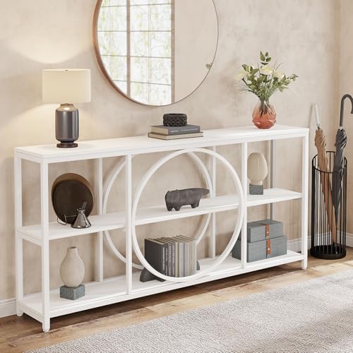 Tribesigns 70.9 inch Sofa Console Table, Modern Extra Long Entryway Tables with 3 Tier Storage Shelves Metal Frame for Foyer Hallway Living Room Behind Couch, Pure White