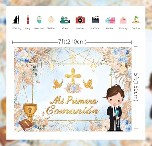 Fondo para Primera Comunión Bautizo Azul 82x59 pulg miniatura 2