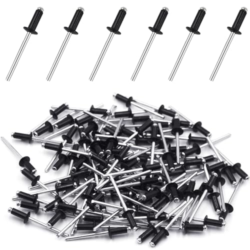 Rivet Pop Rivets Plaque Immatriculation Noir Aluminium pour Pince a Rivet 100 Pcs Rivets Aveugles Rivet 4 mm x 8 mm Rivet Inox Plein Alu Pop Tete Large pour Métal Bois Plastique (4 mm x 8 mm)