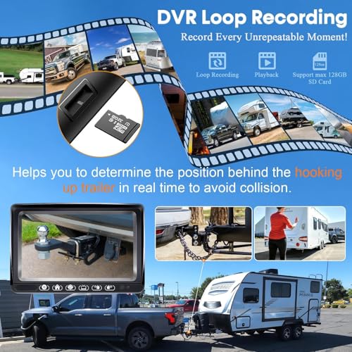 Image of RV Backup Camera with Solar Magnetic: Long Distance No Signal Delay, 7 Inch Touch Key Monitor with Recording, HD 1080P Wireless Backup Camera for Trailer, 5th Wheel, Camper