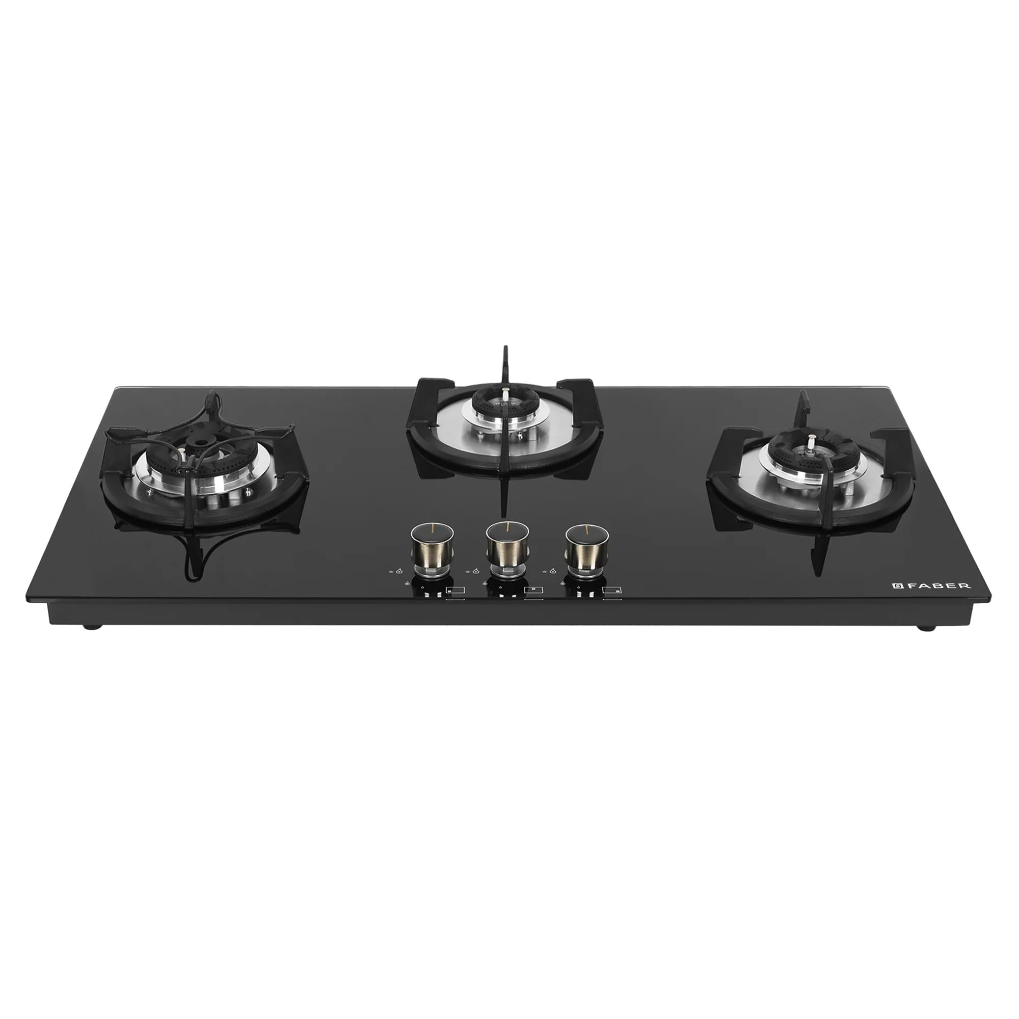 Faber HOB 3 Burner | Auto Ignition | Spillage Proof | HOB SUPERIA HT903 BR AI | Concealed Chamber | Metal Knobs | Pan Support | Black Glass Finish |5 Yr Warranty On Burner & Glass | 1 Yr Comprehensive