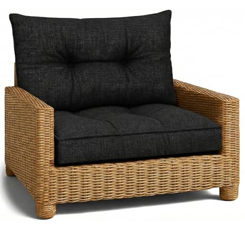 Amazinggirl Cojín Lounge Muebles Jardín - Cojín de Asiento 50x50 cm Respaldo Rattan Ideal para balcón terraza salón Exterior Confort Acolchado Grueso Duradero Grafito Lino ecológico