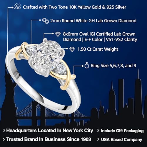 10K Yellow Gold and 925 Silver Gemstone Birthstone and Lab Grown Diamond Engagement Ring For Women | Oval 8X6MM and Round 2MM | Two-Tone Intertwined Crossover Wedding Anniversary Promise Ring2