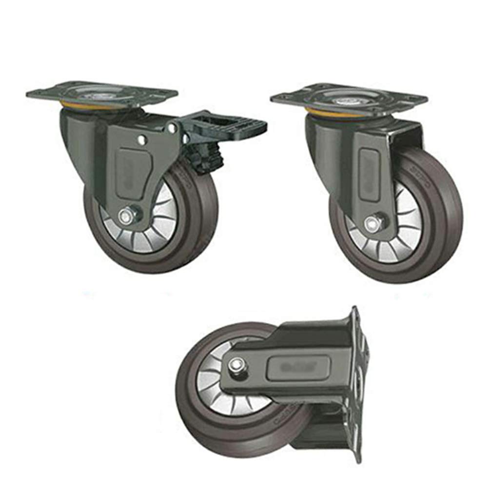 4 Ruedas giratorias de Goma Resistentes para carros de Muebles con Freno, 2 tamaños (2 fijas + 2 sin Freno de 50 mm/2″ (4 Unidades))