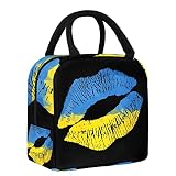 Sac à lunch pour femmes hommes,boîte à lunch étanche,Baiser de rouge à lèvres Ukraine sur noir,Boîte à lunch portable pour le bureau des voyages scolaires