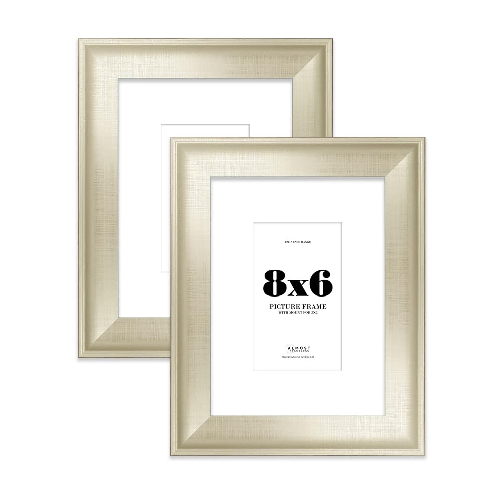 8x6" Silver Picture Frame with 5x3" Mount - Shabby Chic Photo Frame with Distressed Finish, Wall Hooks and Kickstand, 32mm Edge - 2 Pack