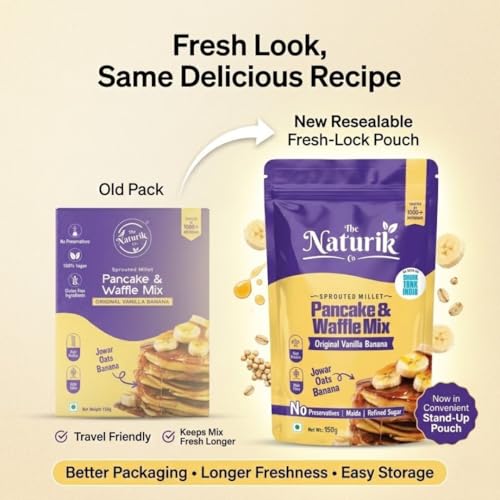 Image of The Naturik Co. Millet Vanilla Pancake & Waffle Mix 150g | No Maida | No Sugar | Made with Jaggery | Millets Powered | Ready in 2 Minutes | No Preservatives | High Protein & Fiber | As Seen On Shark Tank |