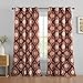 HLC.ME Liam Red and Beige Patterned Curtains - Boho Ogee Ikatt Damask Grommet Curtains - Light Reducing Window Drapes for Bedroom and Living Room, Set of 2 Panels - 52 W x 96 L