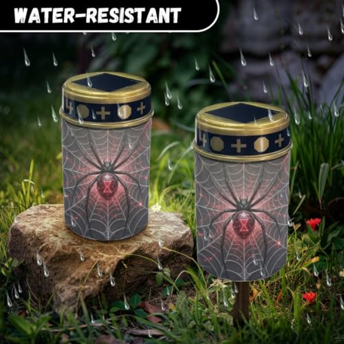 Image of 2 Pcs Gothic Spider LED Flameless Candle | Waterproof LED Grave Lights for Graves, Outdoor Flameless Candle Lamp Lights Halloween Decoration