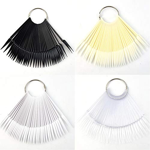 Qimyar 160 Pcs False Nail Sticks Nail Art Tips Display Polish Board Fan-Shaped Nail Swatch Sticks Nail Practice Color Display Nail Supplies Transparent/Black/Natural/Milky Colors, Stiletto Nails Tips #TOP15