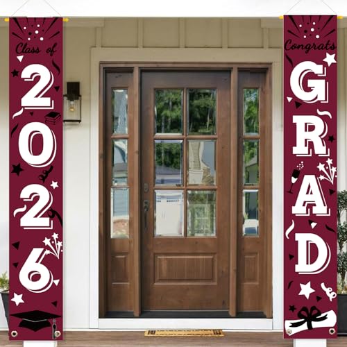 Image of Graduation Porch Banner Class Sign Congrats Grad Hanging Flags High School College University Party Decoration For Front Door Outdoor Maroon
