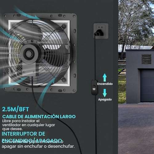Miniatura 3 de Hg Power Ventilador De Pared Industrial De 350 Mm, 1500 M H, Ventilador De Pared Con Filtro De Malla, Ventilador De Escape Con Enchufe De La Ue, De Aluminio, Para Sótano, Garaje, Cocina