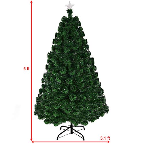 Happygrill 6Ft Pre-Lit Christmas Tree Fiber Optic Artificial Christmas Tree With Metal Stand, 230 Led Lights With 8 Flash Modes, 230 Branches, For Indoor Home Holiday Décor #TOP2