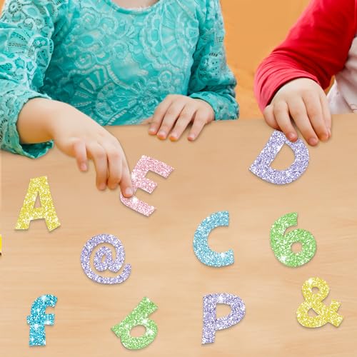Image of Colarr 216 Pcs 4 Inch Glitter Bulletin Board Letters for Classroom Alphabet Punctuation Symbol Cutout Die-Cut Colorful Poster Letter with Adhesive Dot School Party Holiday Decor Display