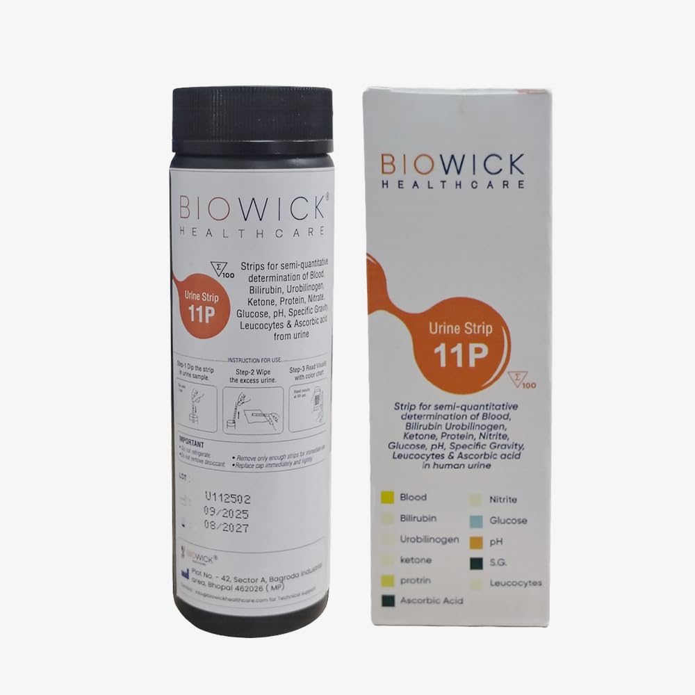 Biowick Multi-Parameter Urine Test Strips I 11-Parameter Urine Test Strips | 100 In Count I Accurate Results at Home | Easy UTS Urine Dip Test | Easy Self-Check For Blood, Leukocytes, Nitrites, pH, Ascorbic acid, etc-image-32