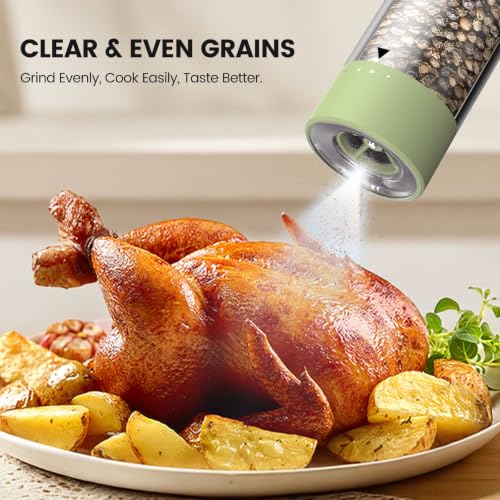 Image of Electric Salt and Pepper Grinder Set - Rechargeable Automatic Salt and Pepper Shakers, Kitchen Appliances with External Adjustable Coarseness, Larger Hopper for Cooking, Home Gifts(2 Pack,Sage Green)