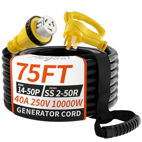 40 Amp Generator Cord with Twist Lock, 75ft 4 Prong