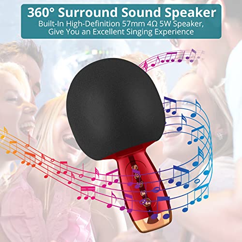 Eklevor Wireless Bluetooth Karaoke Microphone,Variable Sound 4-In-1 Portable Handheld Microphone For Girls Kids Adults, Karaoke Speaker Machine, Support Android/Ios/Pc For Home Ktv, Party, Singing #TOP2
