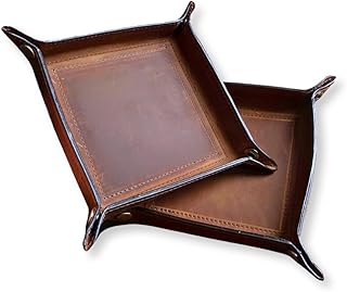 Tolredo Handmade Top Grain Leather Valet Tray – Elegant Organizer for Wa...