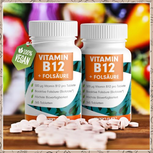 VITAMIN B12 hochdosiert - 365 Tabletten mit 500 µg Vit B12 + 200 µg Biofolate® Folsäure - Methylcobalamin… – Ansicht 4
