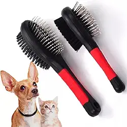 Kit 2 Escovas Dupla com Bolinhas Para Pentear Spitz Alemão Lulu Da Pomerânia Shitzu Marca Bacon Born (Preto com Vermelho)